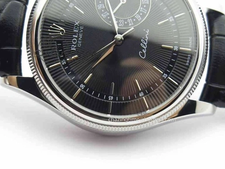 0217 Cellini Date VF Best Edition SS Black Dial Stick Markers On Black Leather Strap A Lightweight 3725